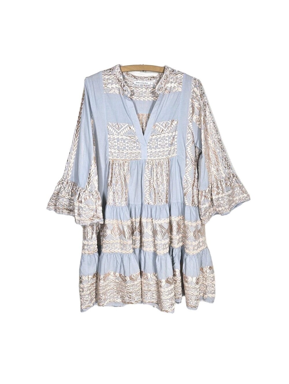 NWOT Greek Archaic Kori Embroidered Cotton Dress Tunic M Rose Gold Gray Boho